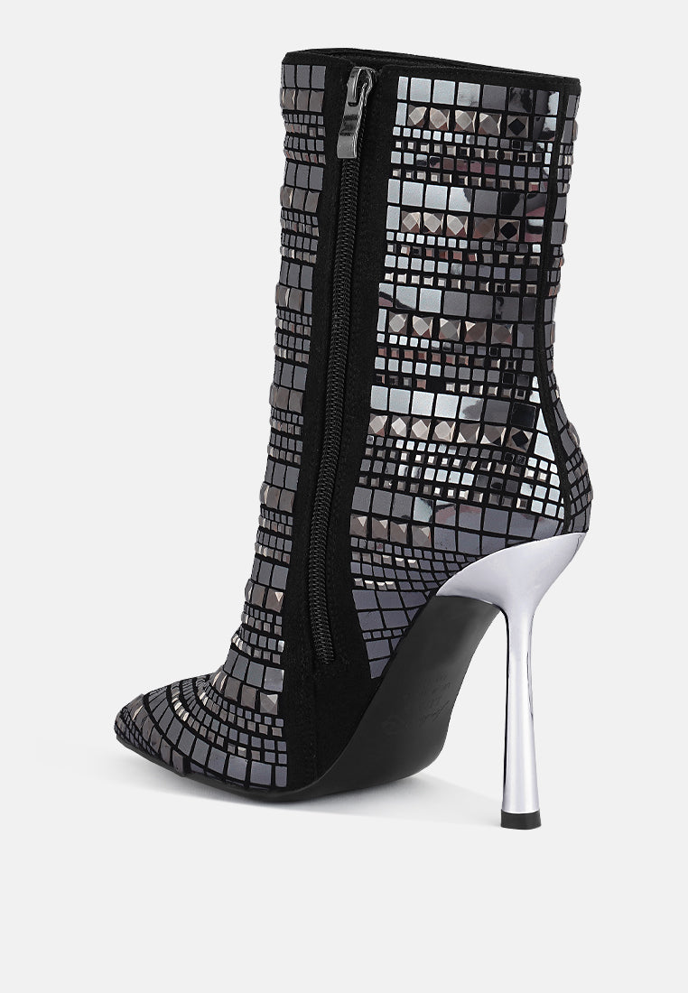 Extravagance Mirror Embellished Stiletto Boots - Glamourous Grace