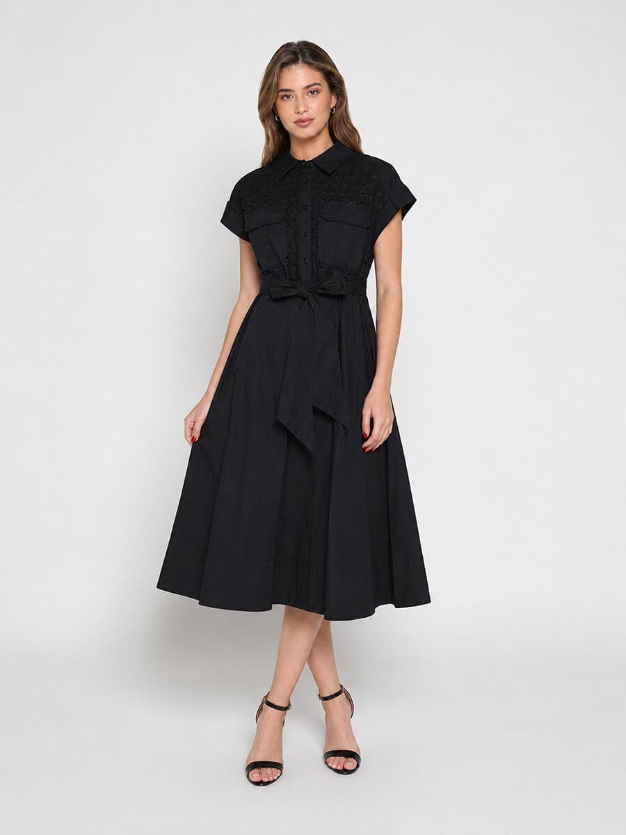 Eyelet And Solid Fabric Belt Dress - Glamourous Grace