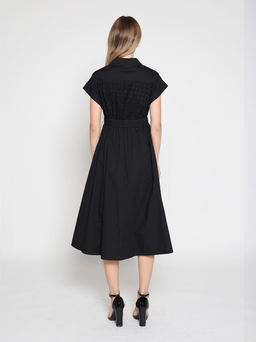Eyelet And Solid Fabric Belt Dress - Glamourous Grace