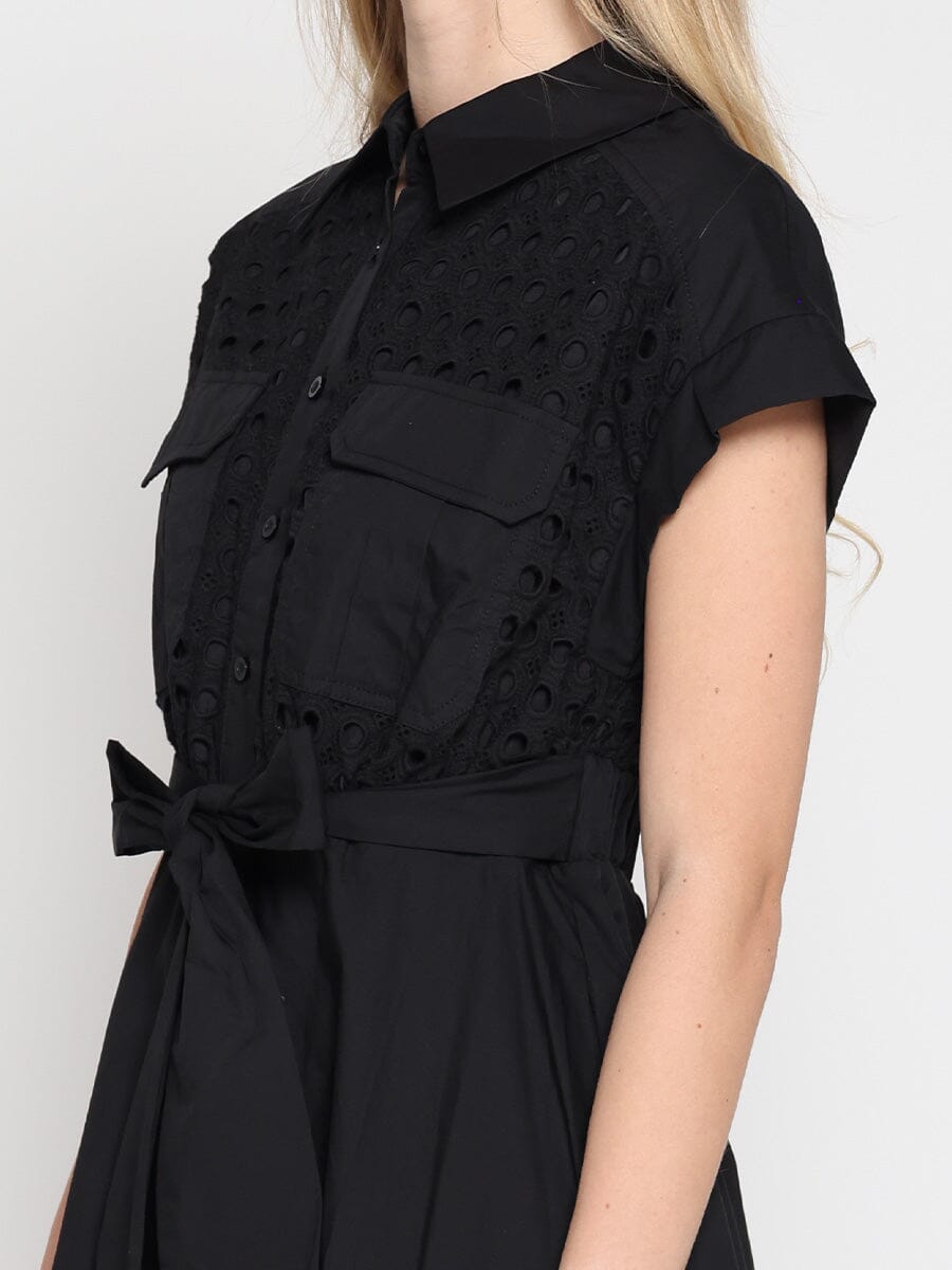 Eyelet And Solid Fabric Belt Dress - Glamourous Grace