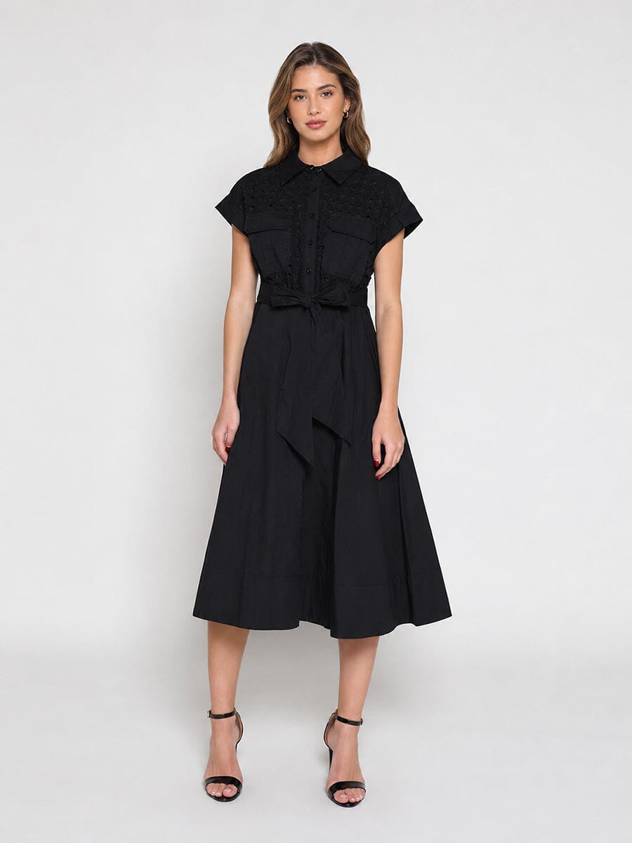 Eyelet And Solid Fabric Belt Dress - Glamourous Grace