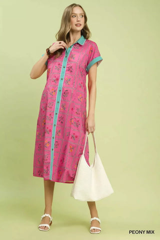 Umgee Mix Floral Button-Front Midi Dress - Glamourous Grace