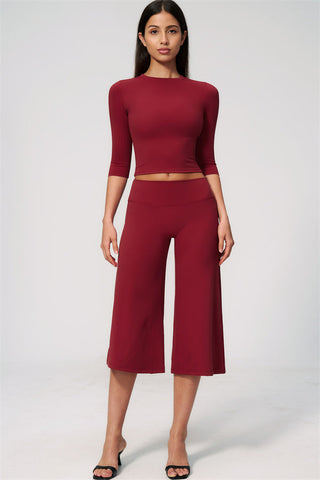 The Natalia Half-Sleeve Top Wide-Leg Crop 2-Piece Set