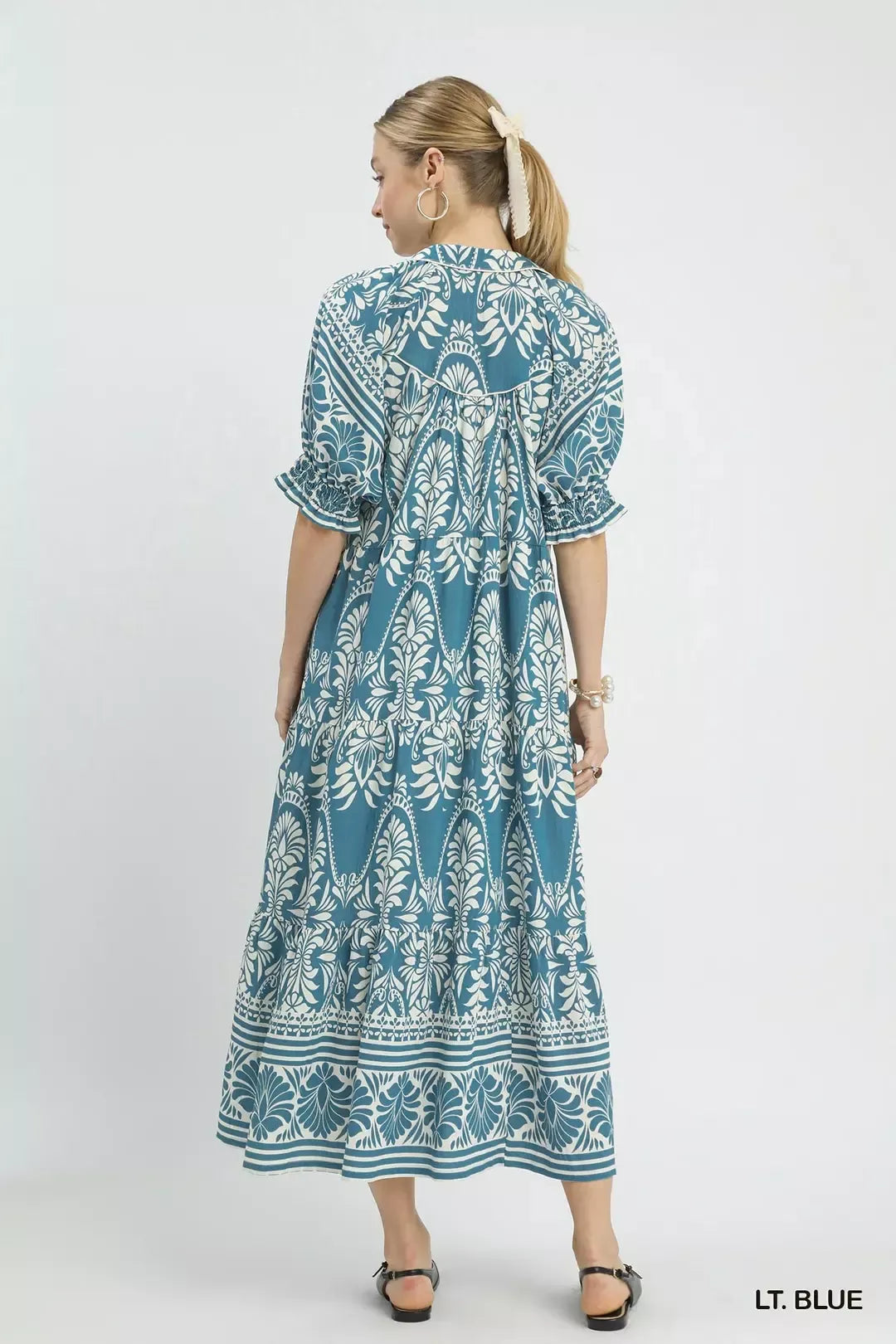 Umgee Two-tone Border Print Midi Dress - Glamourous Grace
