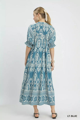 Umgee Two-tone Border Print Midi Dress - Glamourous Grace
