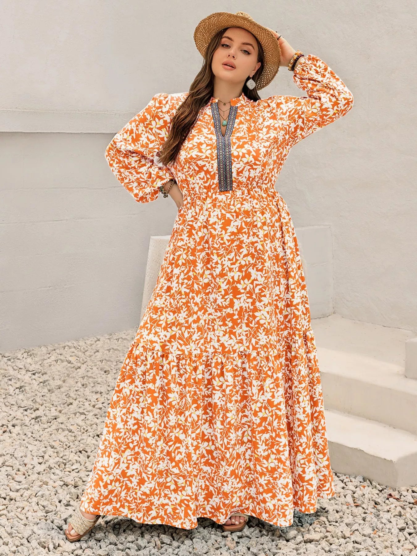 Plus Size Boho Floral Print Maxi Dress - Glamourous Grace