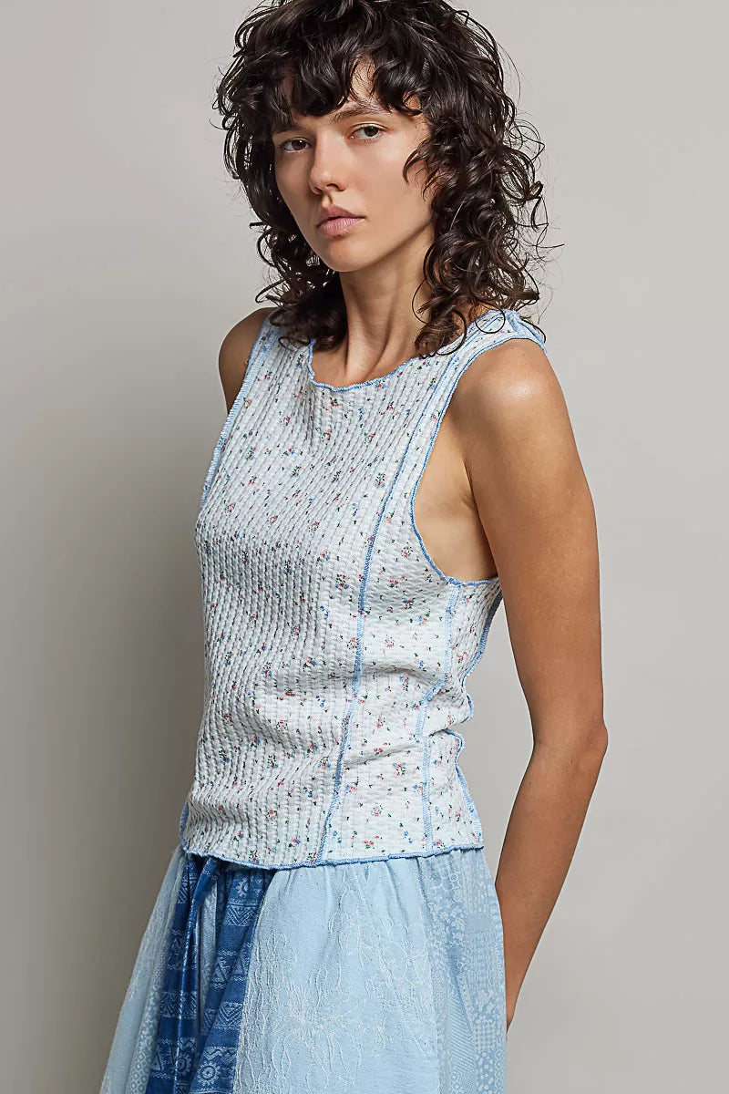 POL Seam detail Floral Round Neck Ribbed Tank - Glamourous Grace