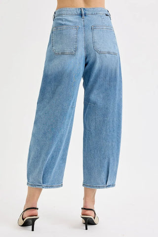 RISEN Mid Rise Fit Crop Wide Volume Leg Jeans
