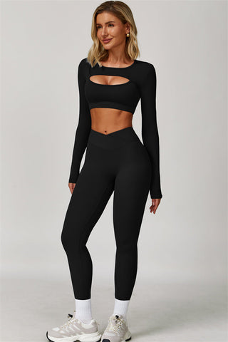 The Lavish Long Sleeve Cut-out Crop Top Leggings 2-Piece Set