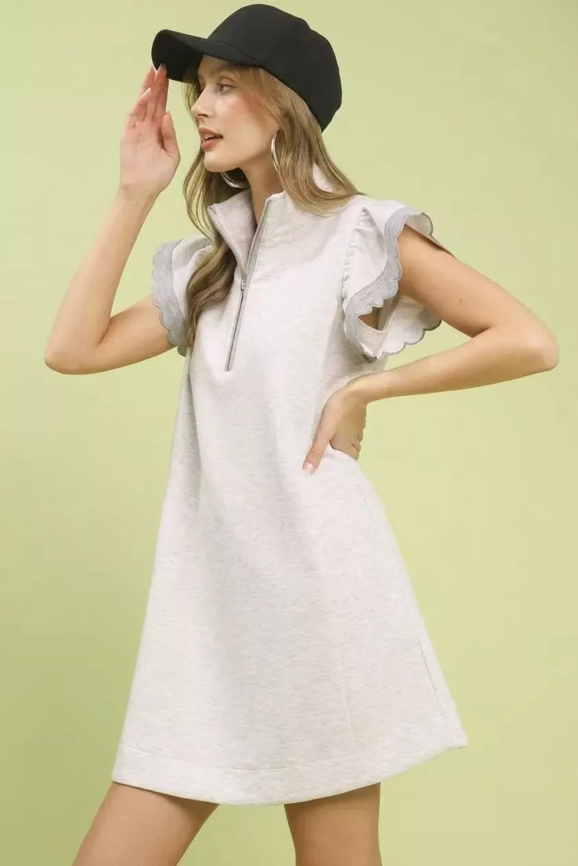 Umgee Zip-Neck Flutter Sleeve Dress - Glamourous Grace