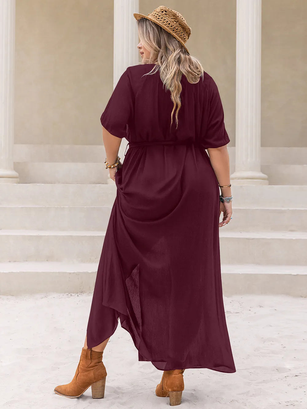 Plus Size Round Neck Half Sleeve Dress - Glamourous Grace