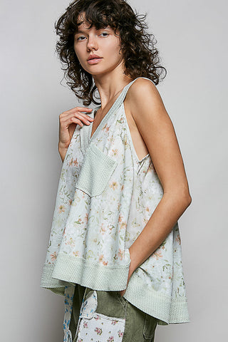 POL Floral V-Neck Tank with Front Pocket - Glamourous Grace