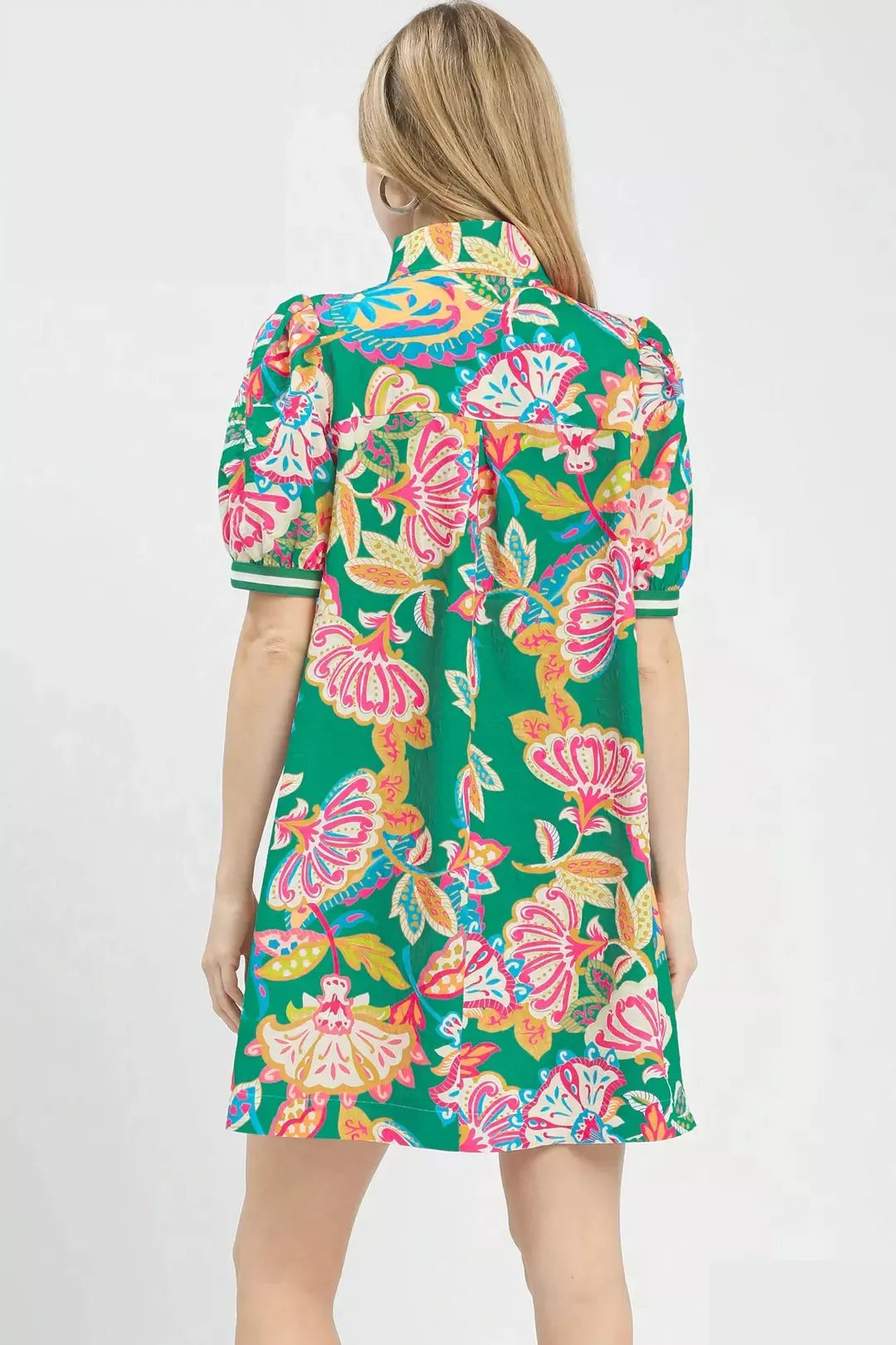 Umgee Jacquard Paisley Print Puff Sleeve Tunic Dress - Glamourous Grace
