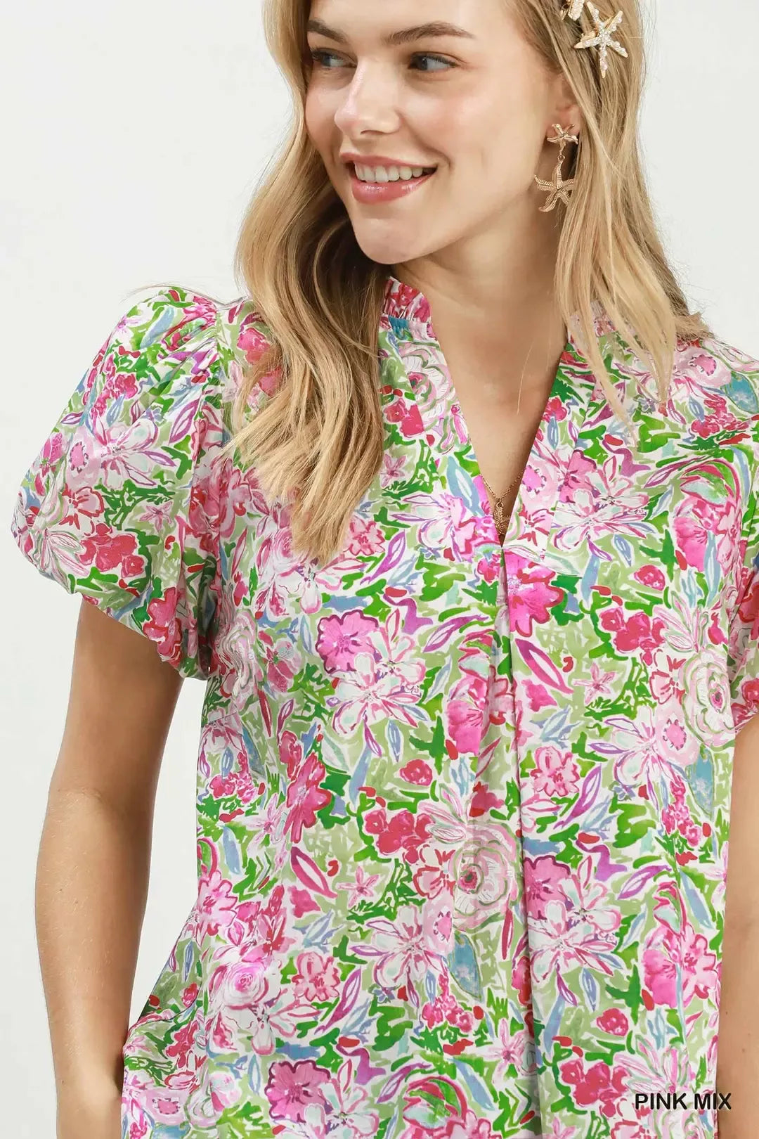 Umgee Floral Puff Sleeve Blouse - Glamourous Grace