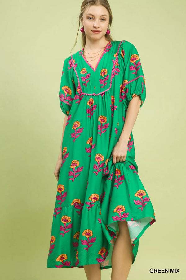 Umgee Floral Print Midi Dress - Glamourous Grace