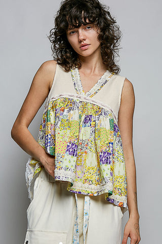 POL Floral V-Neck Sheer Tank with Lace Trim - Glamourous Grace