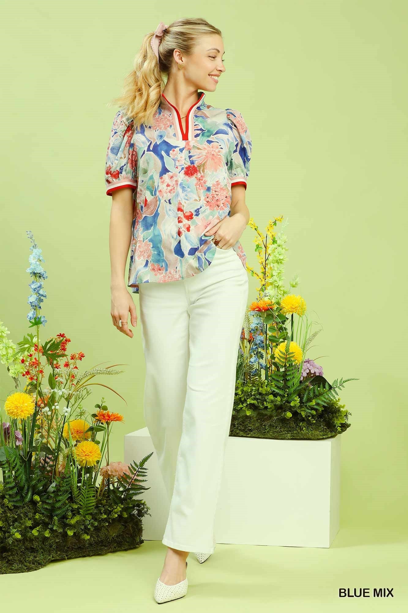 Umgee Jacquard Bloomscape Print Top - Glamourous Grace