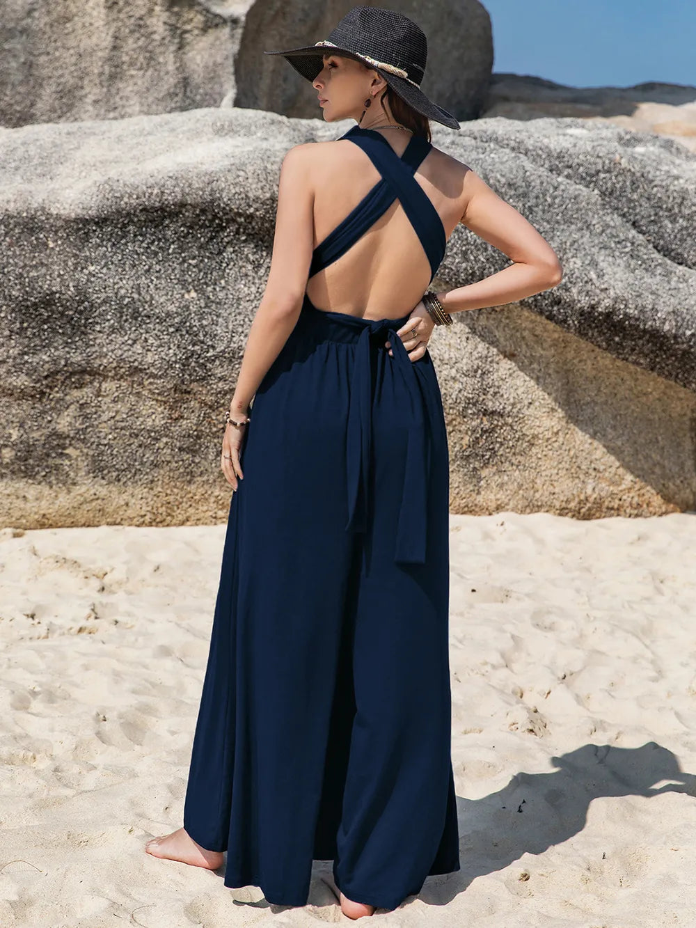 Surplice Wide Leg Jumpsuit with Free Tie - Glamourous Grace