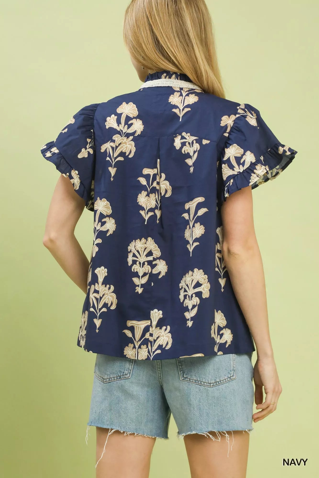 Umgee Floral Ruffle Sleeve Split-Neck Top - Glamourous Grace