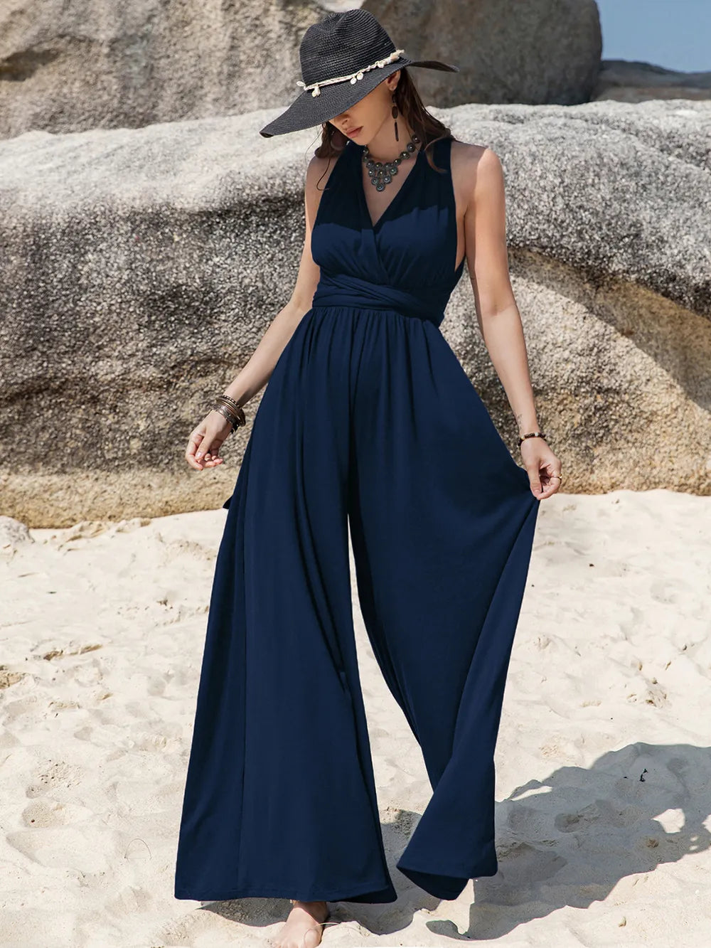Surplice Wide Leg Jumpsuit with Free Tie - Glamourous Grace