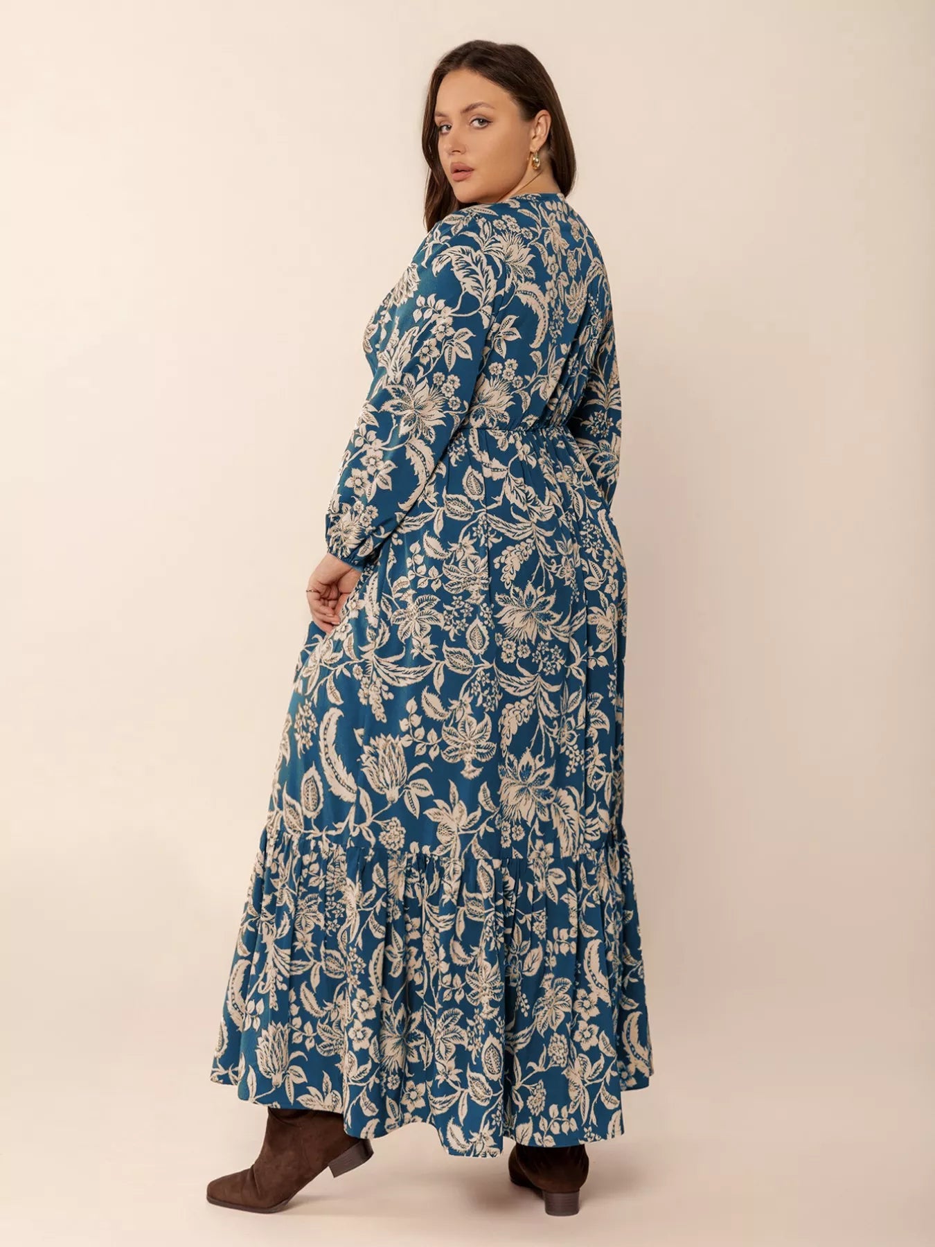 Plus Size Boho Floral Print Long Sleeve Maxi Dress - Glamourous Grace