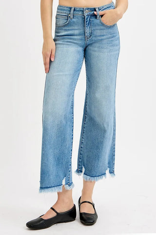 RISEN Mid Rise Crop Wide Leg Jeans
