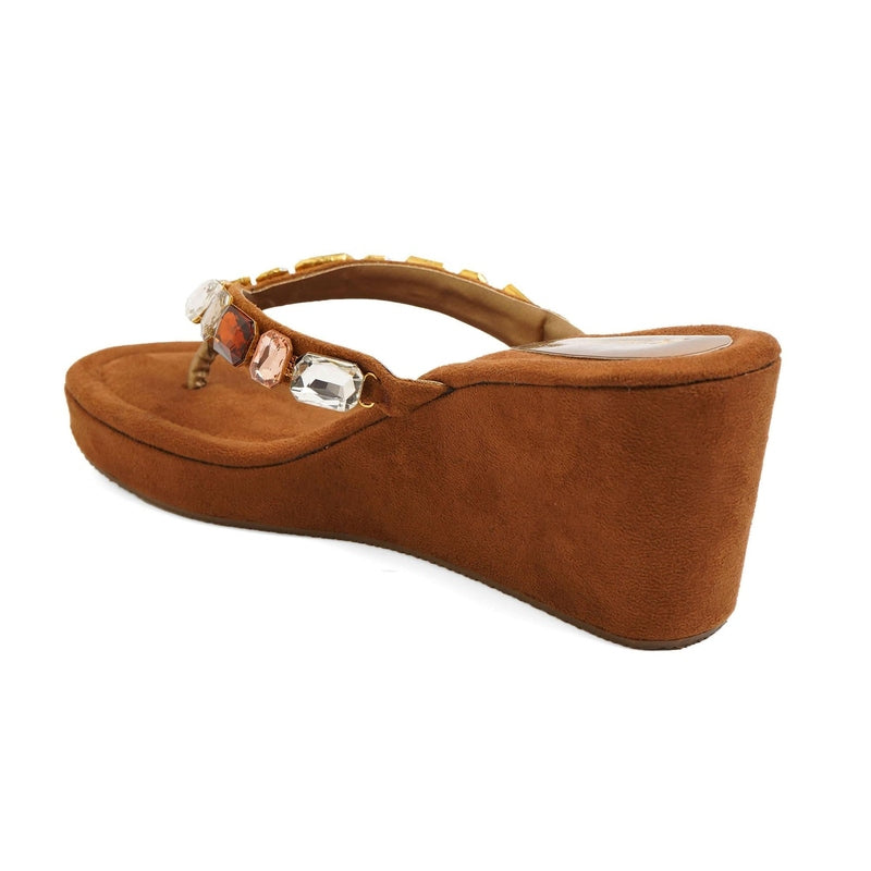 Crystelle - Brown Thong Wedges - Glamourous Grace