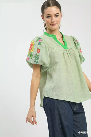 Umgee Embroidered Puff Sleeve Top - Glamourous Grace