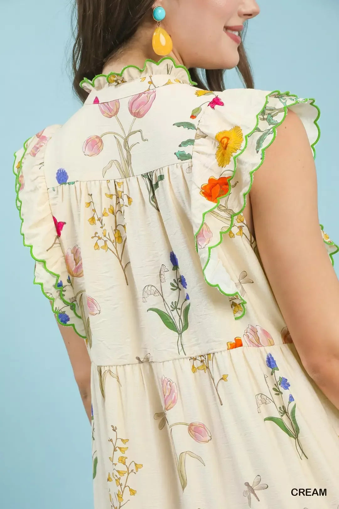 Umgee Floral Ruffle Tiered Midi Dress with Scalloped Detail - Glamourous Grace