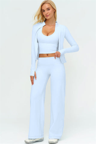 The Twirl Zip Jacket Halter Tank Top New Straight Leg Pants 3-Piece Set