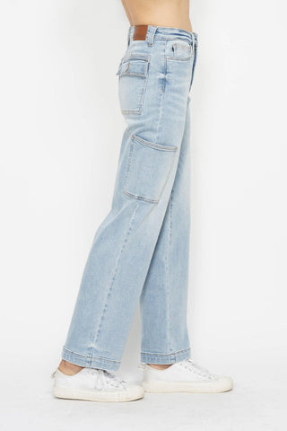 Judy Blue Straight Leg Light Blue Denim Cargo Jeans