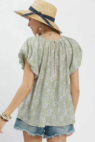 Umgee Floral Puff Sleeve Blouse - Glamourous Grace