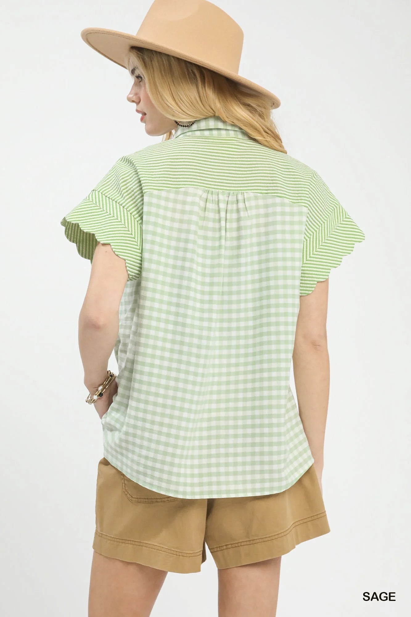 Umgee Mixed Gingham Short Sleeve Shirt - Glamourous Grace