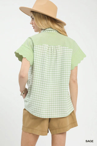 Umgee Mixed Gingham Short Sleeve Shirt - Glamourous Grace