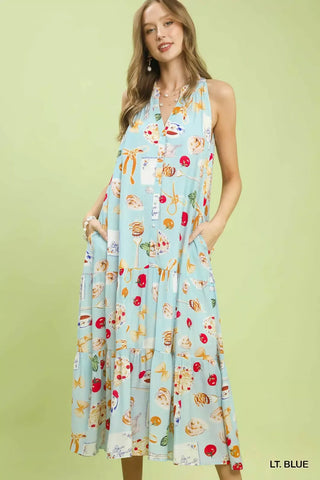 Umgee Abstract Print Tiered Halter Midi Dress - Glamourous Grace