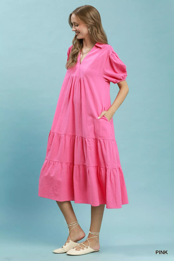 Umgee Solid Tiered Midi Dress - Glamourous Grace