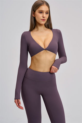 The Zestful Long Sleeve Crop Top Flared Leggings 2-Piece Set