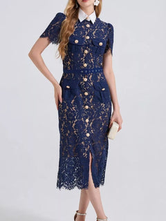 Lace Button-Down Midi Dress