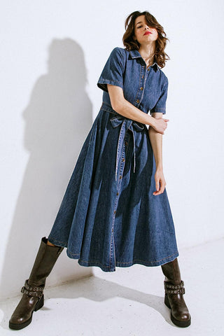 DAY IN THE LIFE DENIM MIDI DRESS - Glamourous Grace