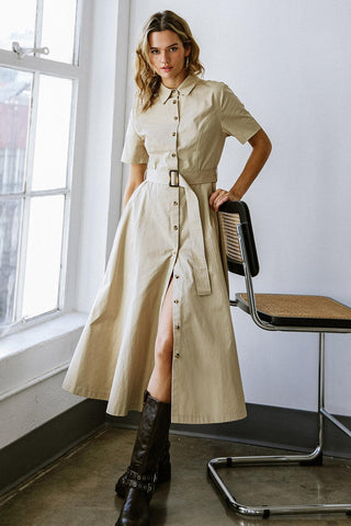 LUCKY ME WOVEN MIDI DRESS - Glamourous Grace