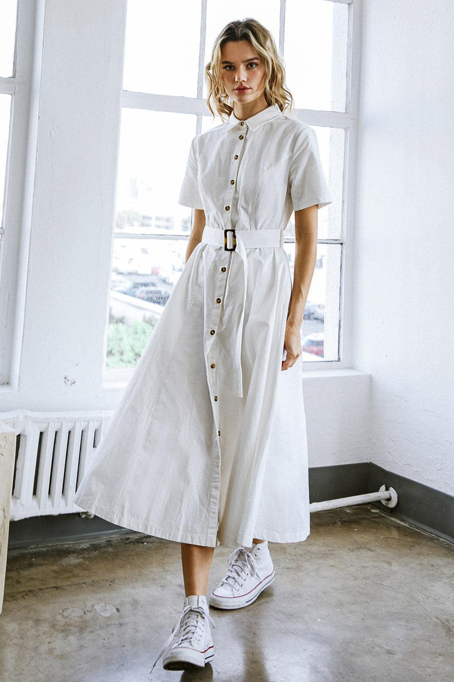 LUCKY ME WOVEN MIDI DRESS - Glamourous Grace