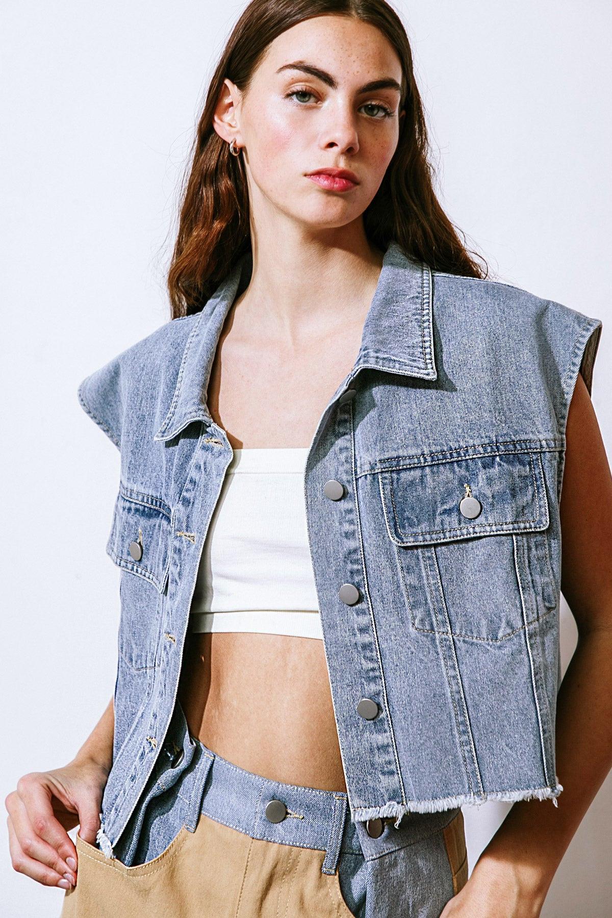 CLAIM TO FAME DENIM VEST - Glamourous Grace