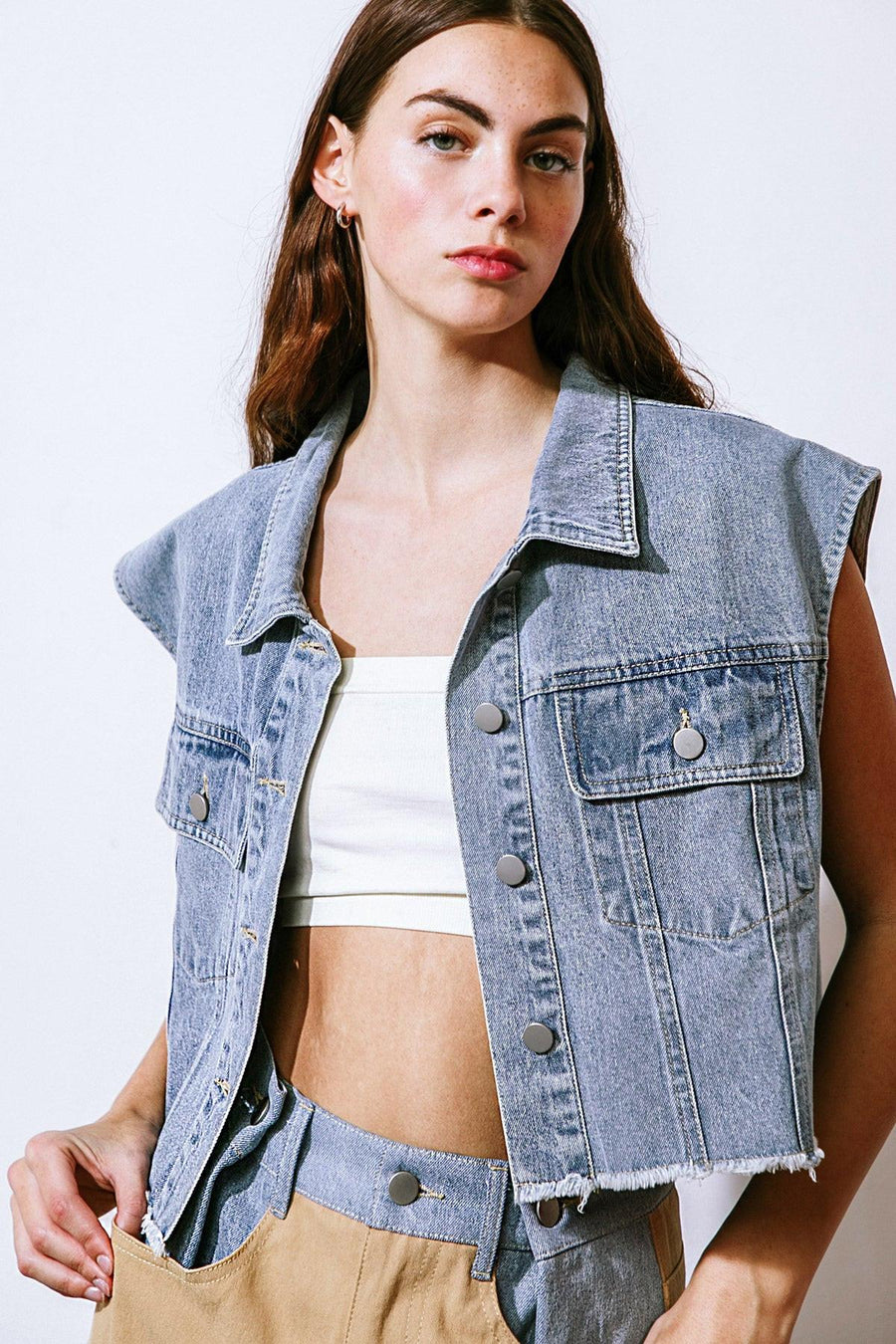 CLAIM TO FAME DENIM VEST - Glamourous Grace