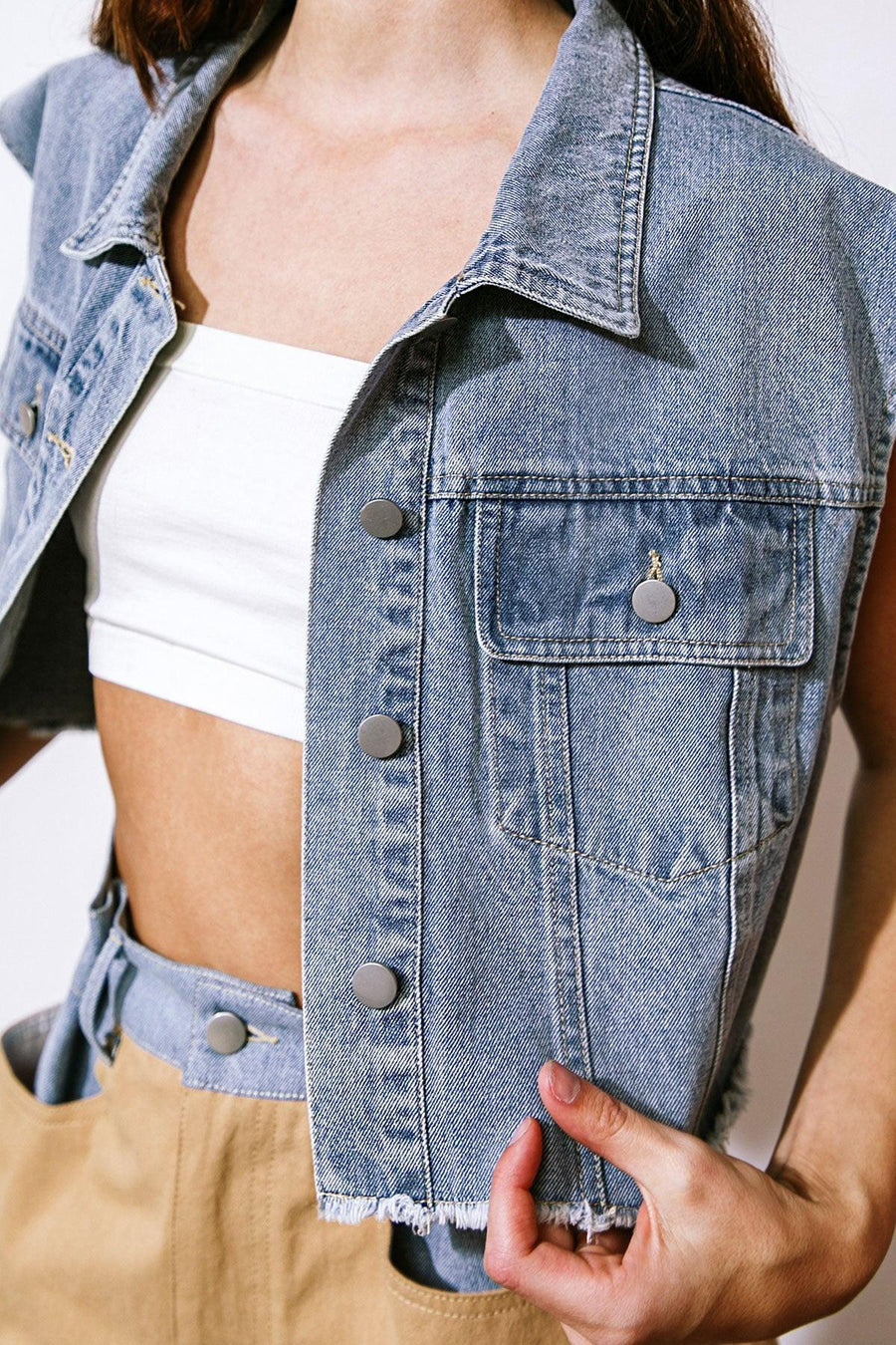 CLAIM TO FAME DENIM VEST - Glamourous Grace
