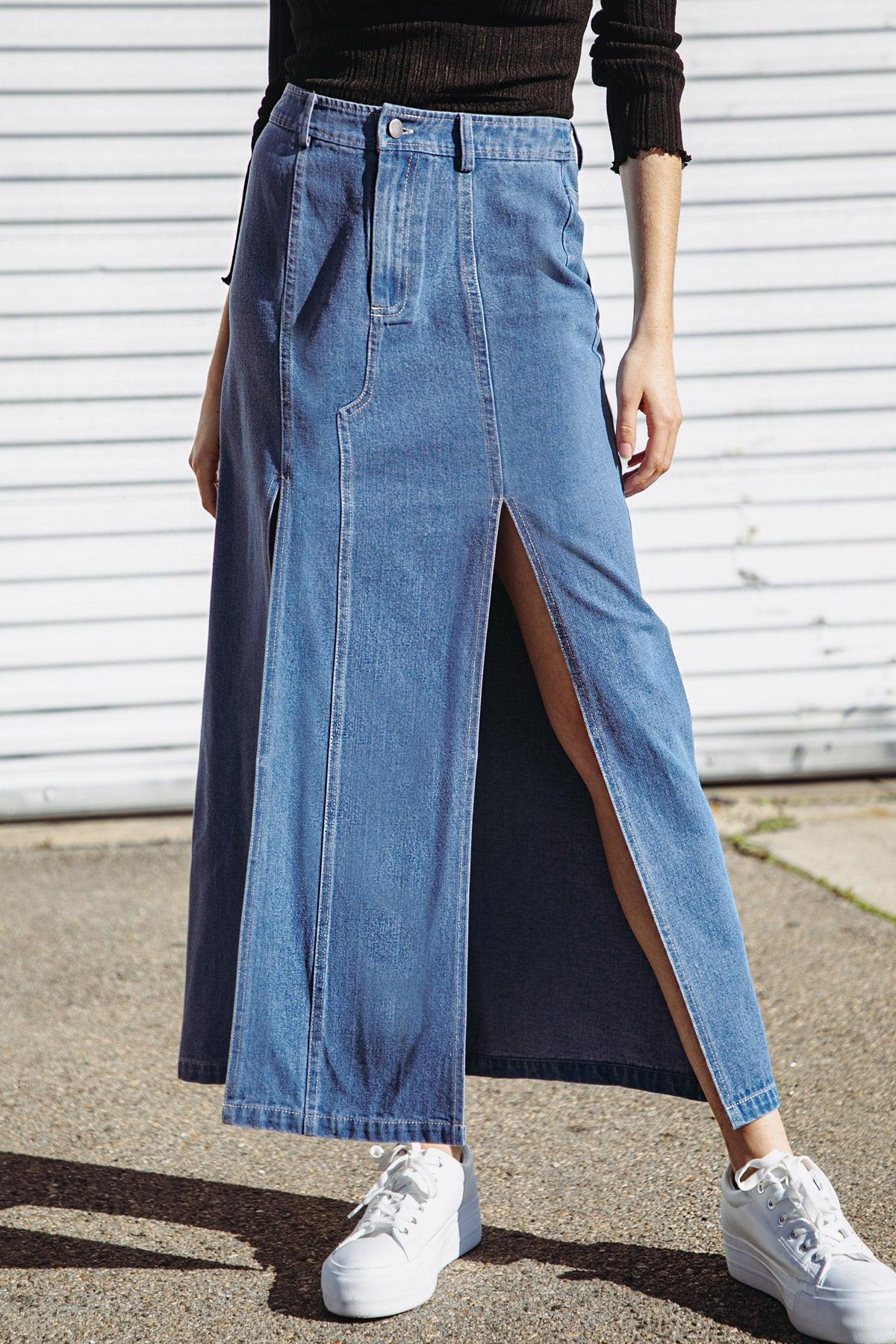 SWEET TALKING DENIM MIDI SKIRT - Glamourous Grace