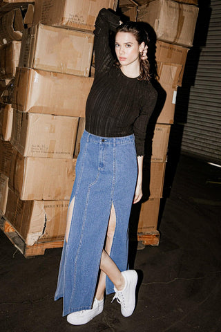 SWEET TALKING DENIM MIDI SKIRT - Glamourous Grace