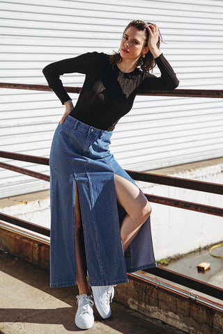 SWEET TALKING DENIM MIDI SKIRT - Glamourous Grace