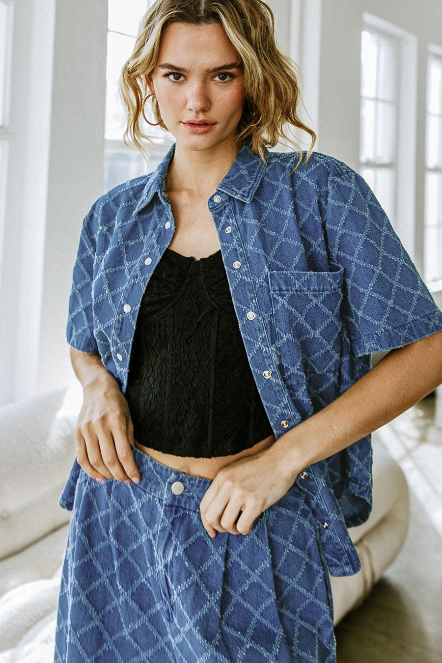 IT'S A SECRET DENIM TOP - Glamourous Grace