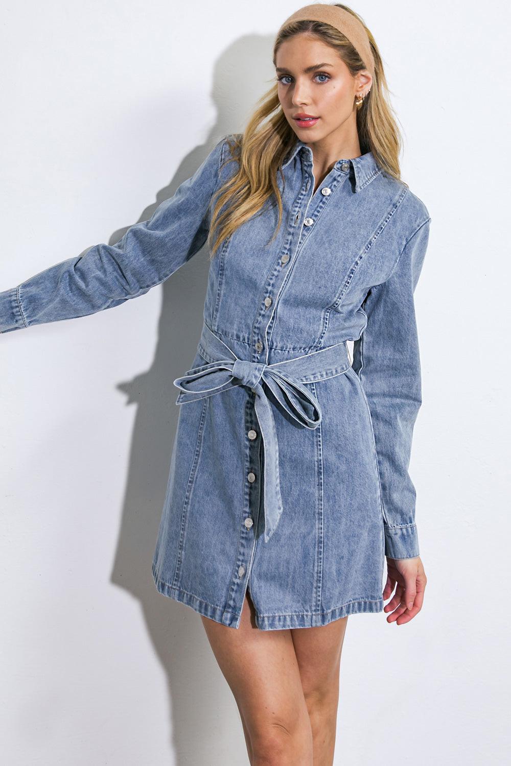 BE A LIGHT DENIM MINI DRESS - Glamourous Grace