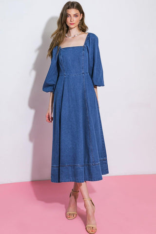 FEELIN'S GROOVY DENIM MIDI DRESS - Glamourous Grace